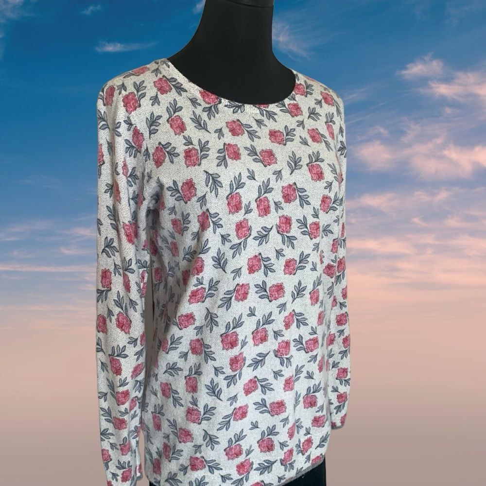 LOFT Wool Blend Medium Women's Sweater Floral Design